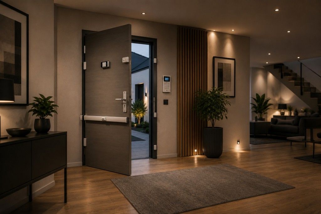 Offene Haustür in modernem Raum
